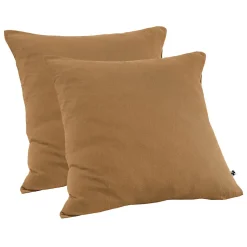 Lot 2 taies d'oreillers 60x60 cm double gaze de coton camel - PEPA 1