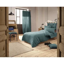 Lot 2 taies oreillers 60x60 double gaze de coton bleu canard - PEPA 1