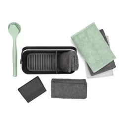 Lot d'accessoires de cuisine avec brosse à vaisselle, raclette, 3 éponges en microfibres et 2 chiffons de nettoyage, gris foncé, Brabantia SinkSide
