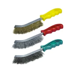 Lot de 3 Brosses à Main Ergonomiques - WOLFCRAFT - Fils d'acier - 125mm - Gris