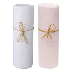 Lot de 2 Draps housse lit bébé 60 x 120 cm / 100% coton / 57 fils/cm² - 1 Blanc + 1 Rose