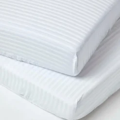 Lot de 2 draps housse lit bébé en coton égyptien 330 fils blanc, 60 x 120 cm - HOMESCAPES