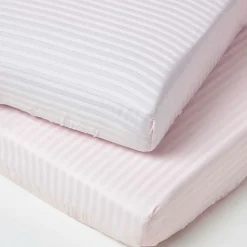 Lot de 2 draps housse lit bébé en coton égyptien 330 fils rose, 60 x 120 cm - HOMESCAPES