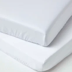Lot de 2 draps housse lit bébé en coton égyptien bio 400 fils blanc, 70 x 140 cm - HOMESCAPES