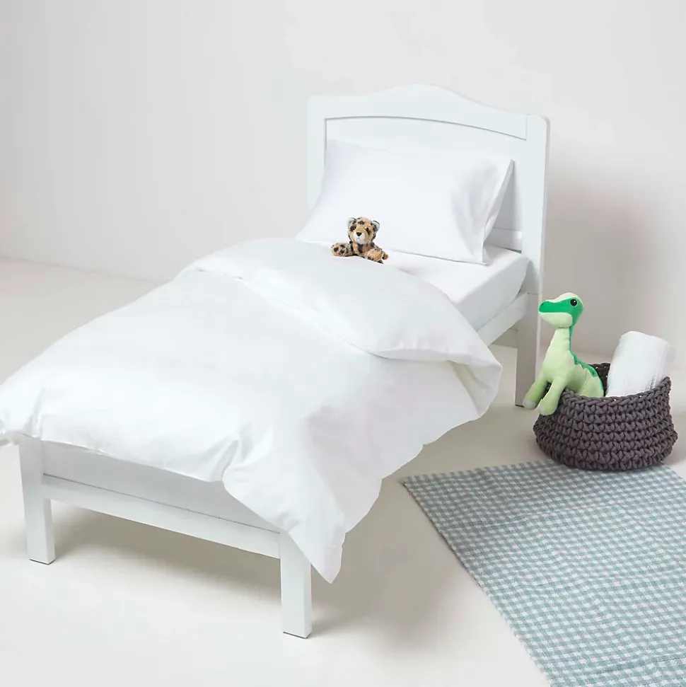 Lot de 2 draps housse lit bébé en coton égyptien bio 400 fils blanc, 70 x 140 cm - HOMESCAPES