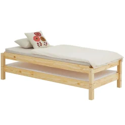 Lot de 2 lits superposables 90x190 cm RINO en pin massif, vernis naturel