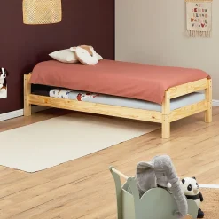 Lot de 2 lits superposables 90x190 cm RINO en pin massif, vernis naturel