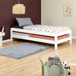 Lot de 2 lits superposables 80x190 cm RINO en pin massif lasuré blanc