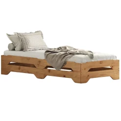 Lot de 2 lits superposables RONNY en bois massif 90 x 200 cm - Coloris chêne