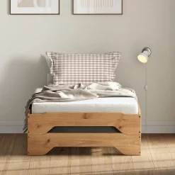 Lot de 2 lits superposables RONNY en bois massif 90 x 200 cm - Coloris chêne