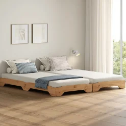 Lot de 2 lits superposables RONNY en bois massif 90 x 200 cm - Coloris chêne