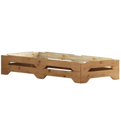 Lot de 2 lits superposables RONNY en bois massif 90 x 200 cm - Coloris chêne