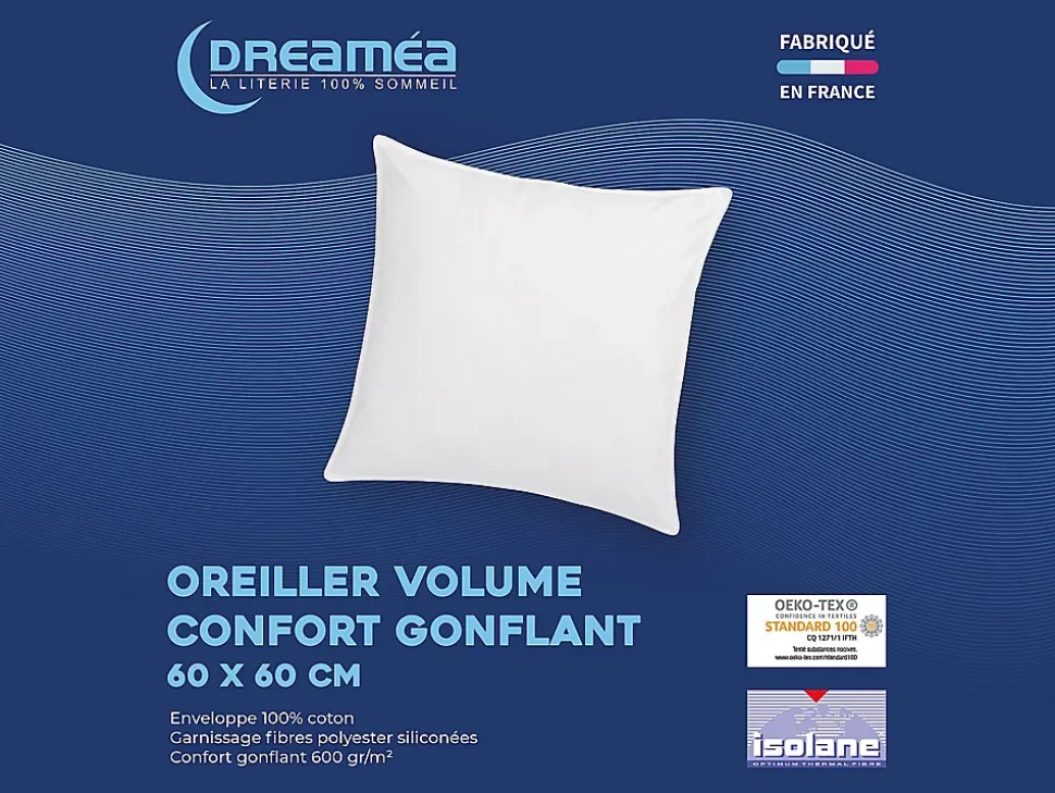 Lot de 2 oreillers - 60 x 60 cm de DREAMEA - 600 gr - MARIN