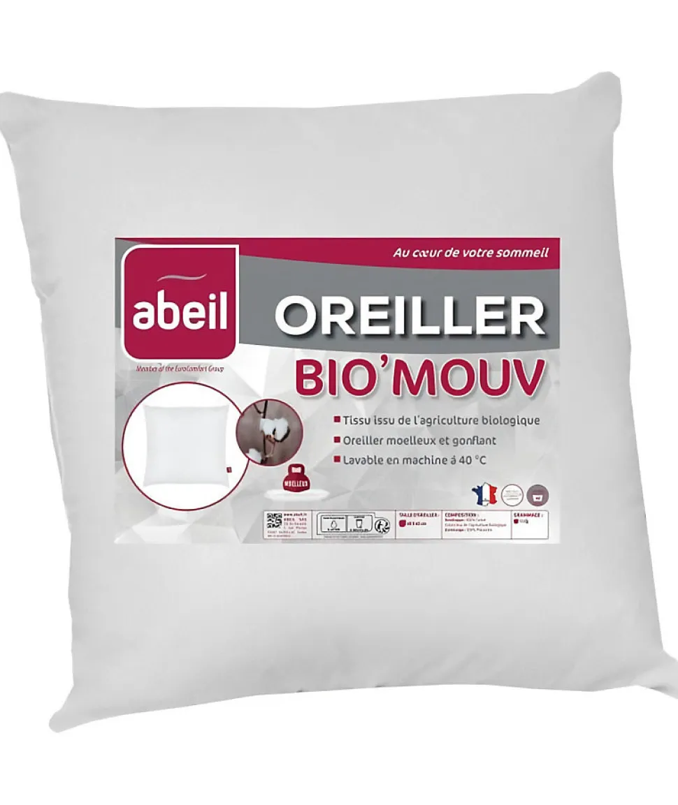 Lot de 2 oreillers anti-acariens - 60 x 60 cm - 100% coton Bio - ABEIL