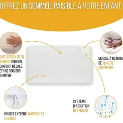 Lot de 2 oreillers enfant respirant en tissu de bambou 50x30x5,5 - INPHYSIO