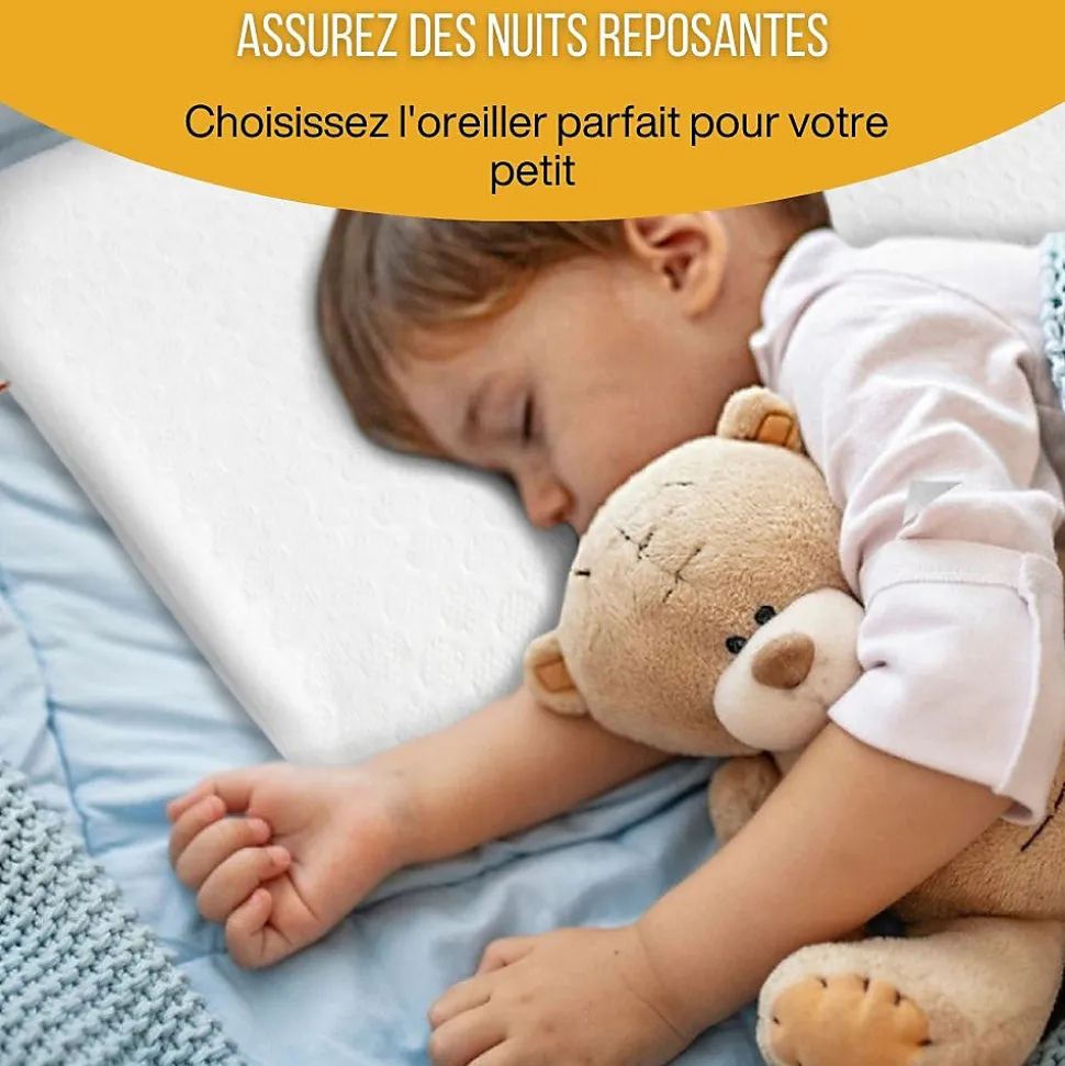 Lot de 2 oreillers enfant respirant en tissu de bambou 50x30x5,5 - INPHYSIO