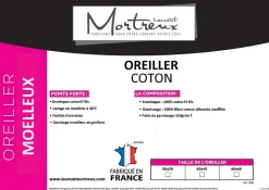Lot de 2 oreillers moelleux coton - 50 x 70 - toutes saisons - 31146