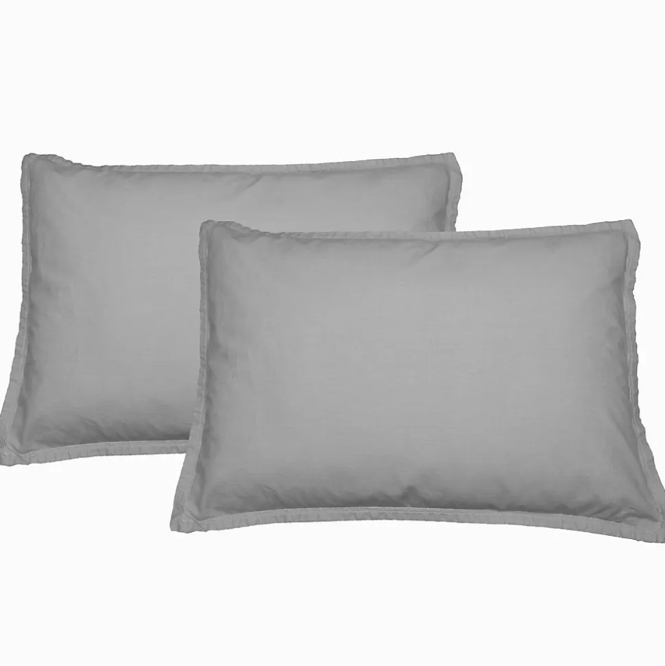 Lot de 2 taies d'oreiller en flanelle de coton Gris Perle 50x70 cm KLAPPEN