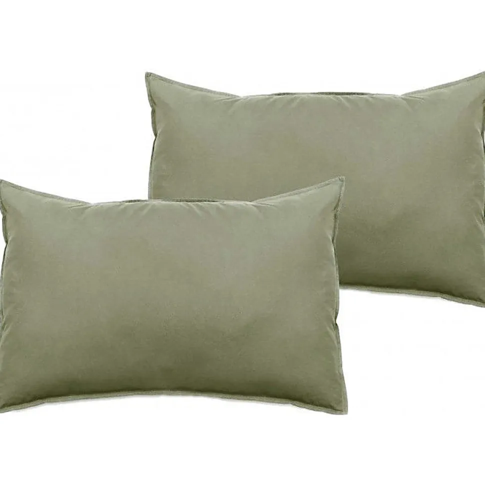 Lot de 2 taies d'oreiller Palace pur coton teint lavé 63 fils/cm² Vent du sud - Palace Sauge - Lot de 2 taies d'oreiller 50 x 70 c