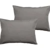 Lot de 2 taies d'oreiller percale pur coton peigné longues fibres 80 fils/cm² Vent du sud - Cendre - Lot de 2 taies d'oreiller 50
