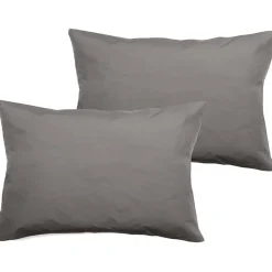 Lot de 2 taies d'oreiller percale pur coton peigné longues fibres 80 fils/cm² Vent du sud - Cendre - Lot de 2 taies d'oreiller 50