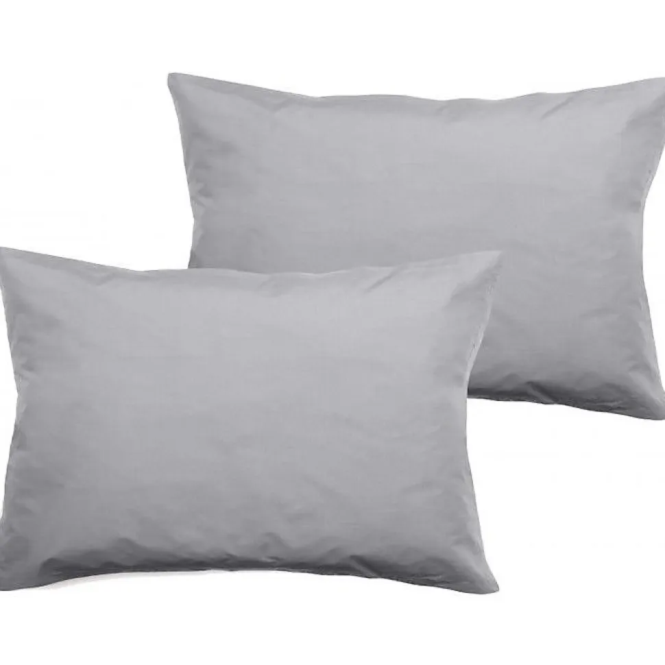 Lot de 2 taies d'oreiller percale pur coton peigné longues fibres 80 fils/cm² Vent du sud - Perle - Lot de 2 taies d'oreiller 50 x