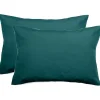 Lot de 2 taies d'oreiller percale pur coton peigné longues fibres 80 fils/cm² Vent du sud - Bleu canard - Lot de 2 taies d'oreille