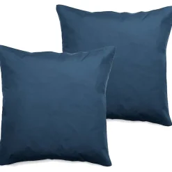 Lot de 2 taies d'oreiller percale pur coton peigné longues fibres 80 fils/cm² Vent du sud - Marine - Lot de 2 taies d'oreiller 65