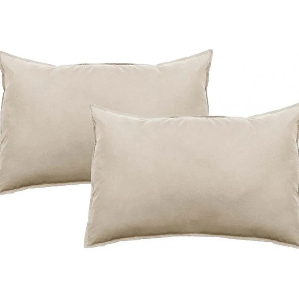 Lot de 2 taies d'oreiller Palace pur coton teint lavé 63 fils/cm² Vent du sud - Palace Naturel - Lot de 2 taies d'oreiller 50 x 70