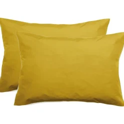 Lot de 2 taies d'oreiller percale pur coton peigné longues fibres 80 fils/cm² Vent du sud - Moutarde - Lot de 2 taies d'oreiller 5