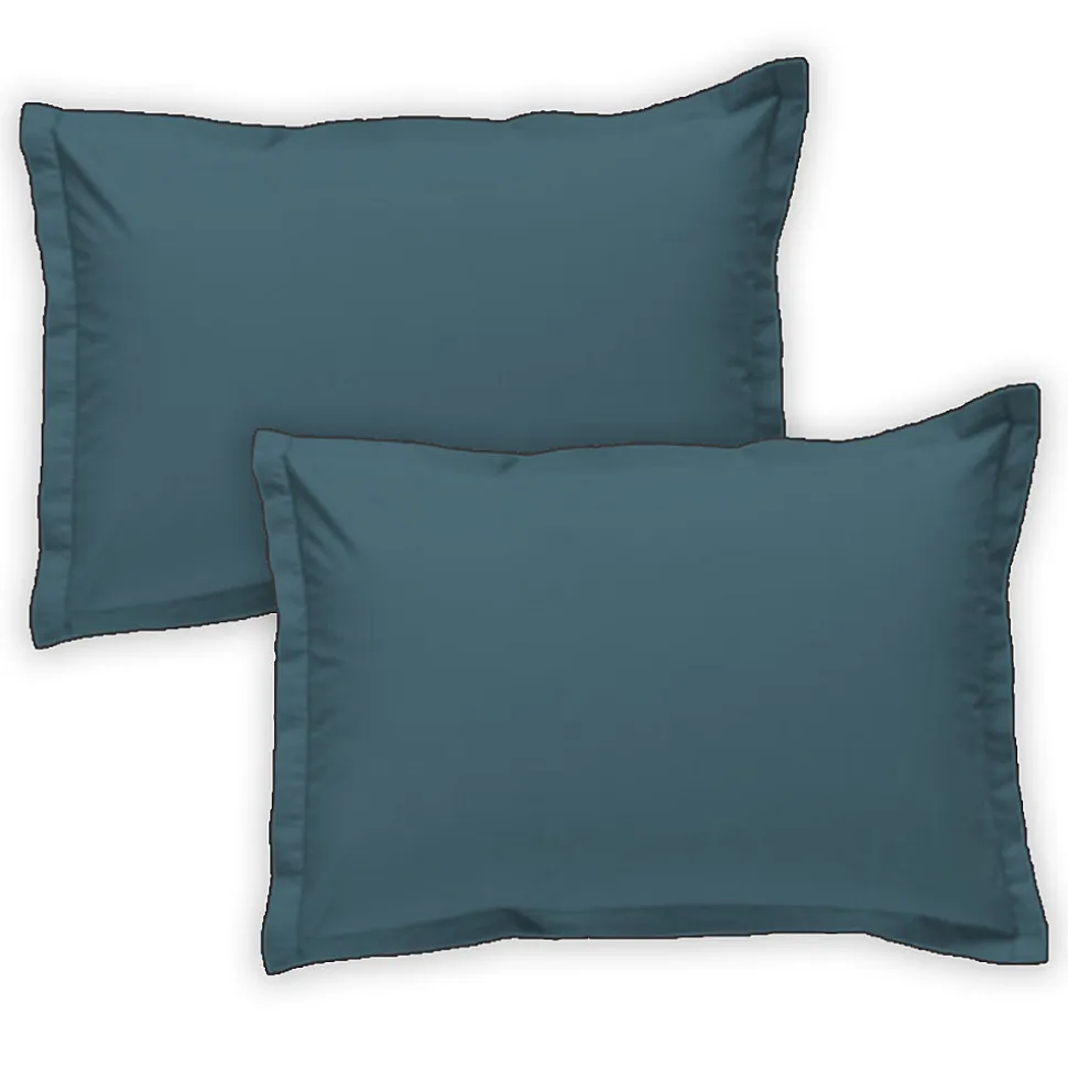 Lot de 2 taies d'oreiller unies en coton finition bourdon 50x70cm