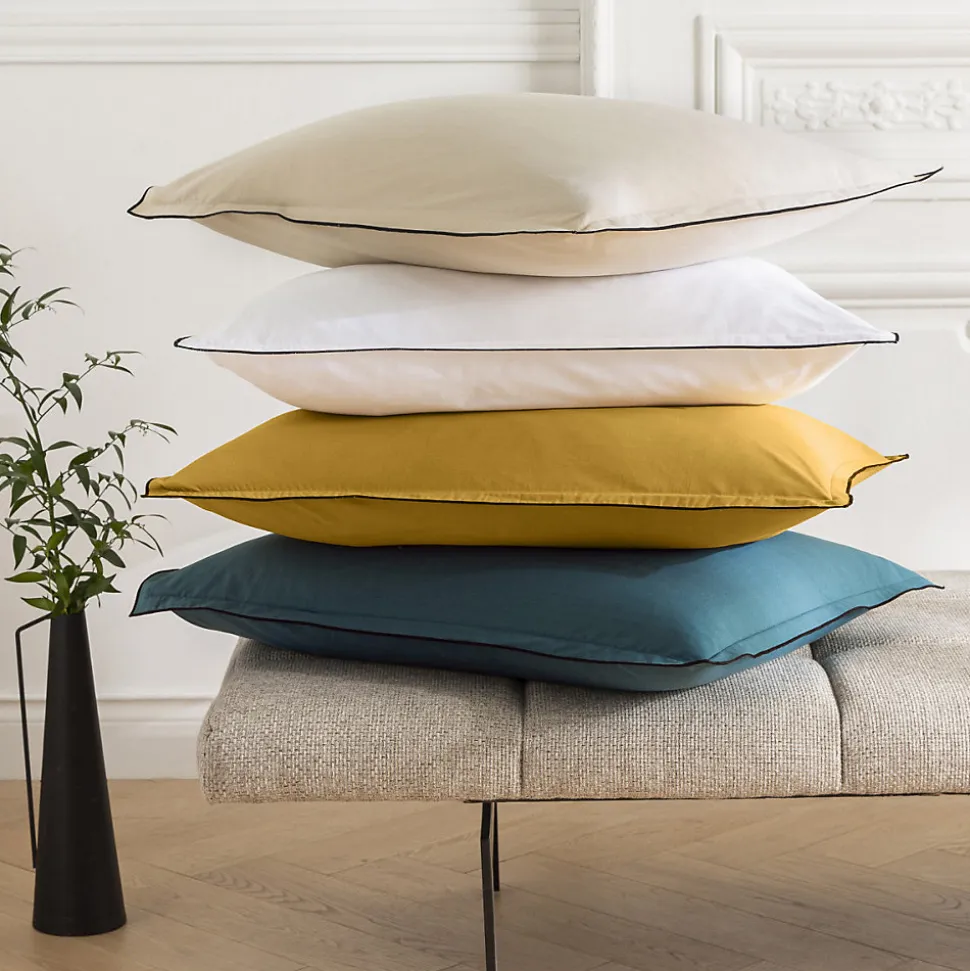 Lot de 2 taies d'oreiller unies en coton finition bourdon 50x70cm