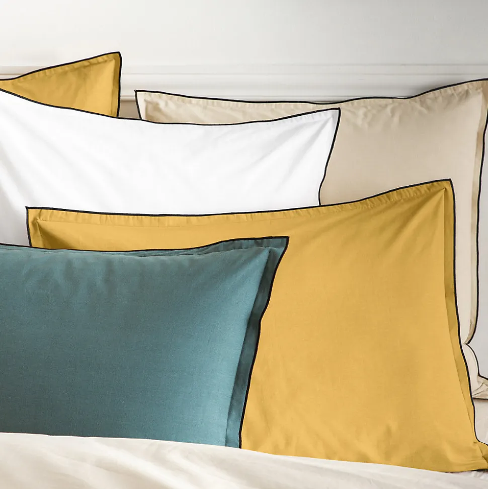 Lot de 2 taies d'oreiller unies en coton finition bourdon 50x70cm