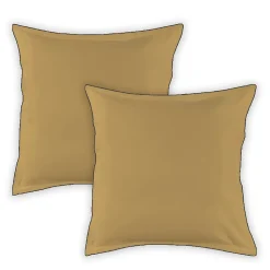 Lot de 2 taies d'oreiller unies en coton finition bourdon 65x65cm