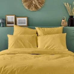 Lot de 2 Taies d'oreiller unies 50x75cm PERCALE MOUTARDE