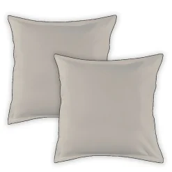 Lot de 2 taies d'oreiller unies en coton finition bourdon 65x65cm