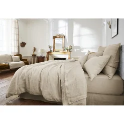 Lot de 2 taies d'oreillers 50 x 70 cm en lin lavé sable - LUISA