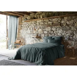 Lot de 2 taies d'oreillers 50 x 70 cm en lin lavé bleu - LUISA