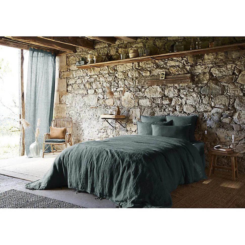 Lot de 2 taies d'oreillers 50 x 70 cm en lin lavé bleu - LUISA