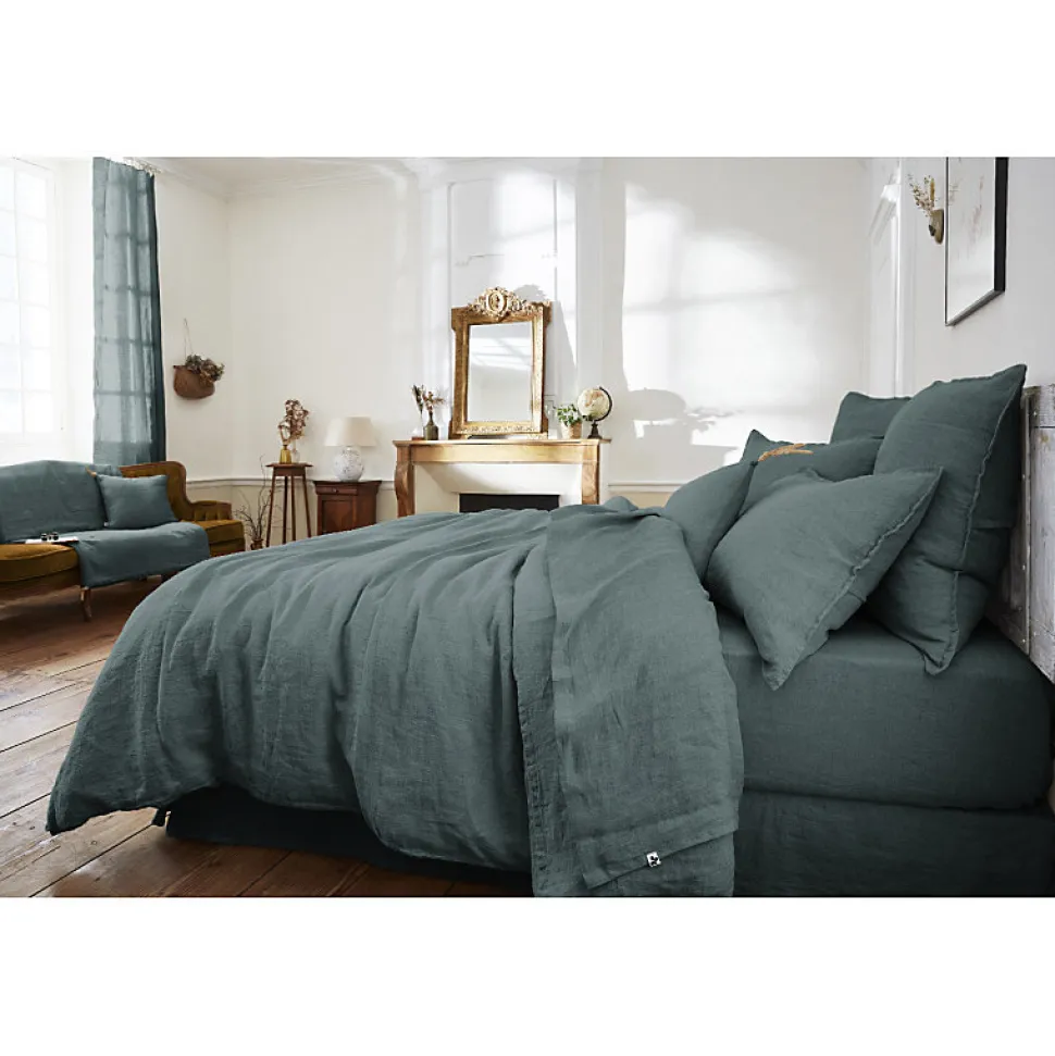 Lot de 2 taies d'oreillers 50 x 70 cm en lin lavé bleu - LUISA