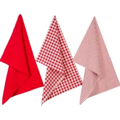 Lot de 3 torchons en coton 45x70 - Rouge- Atmosphera