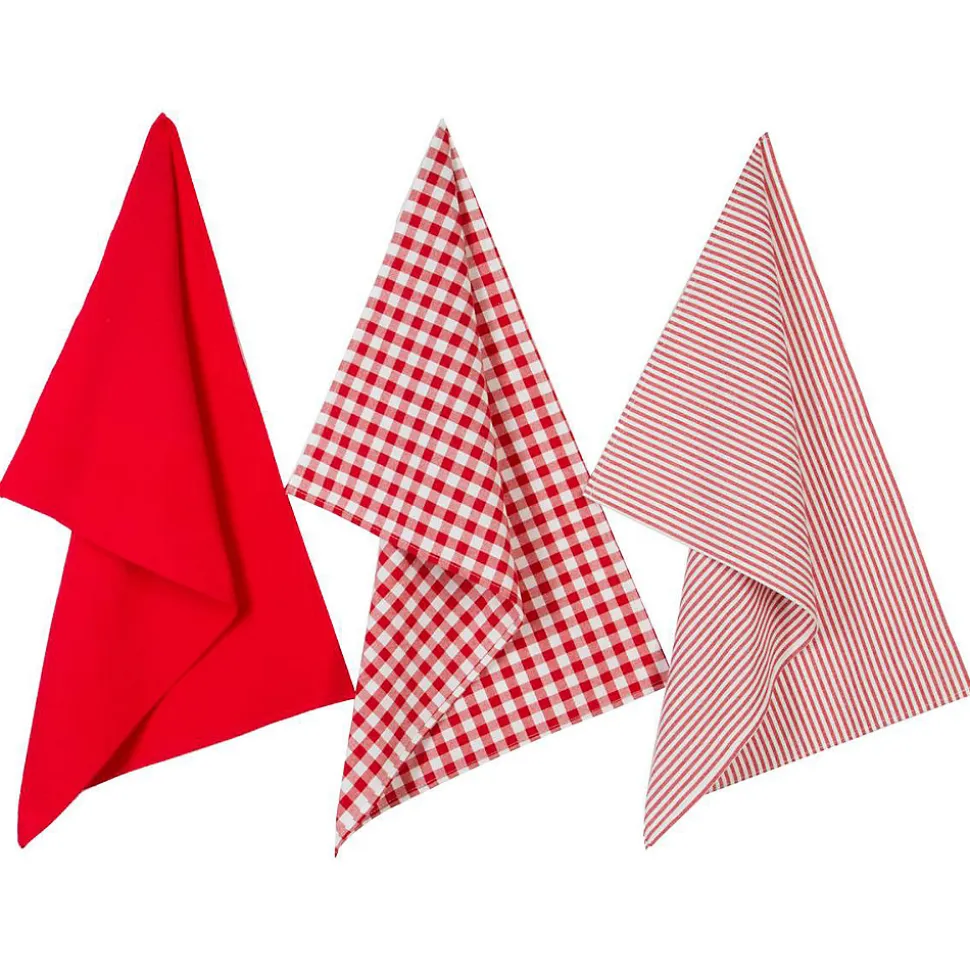 Lot de 3 torchons en coton 45x70 - Rouge- Atmosphera