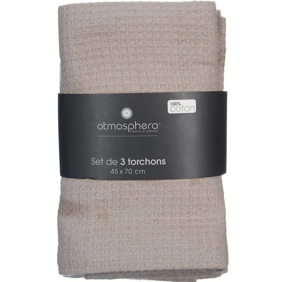 Lot de 3 torchons en coton 45x70 - Rouge- Atmosphera