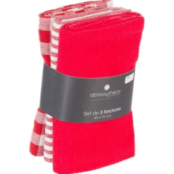 Lot de 3 torchons en coton 45x70 - Gris- Atmosphera