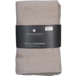 Lot de 3 torchons en coton 45x70 - Gris- Atmosphera