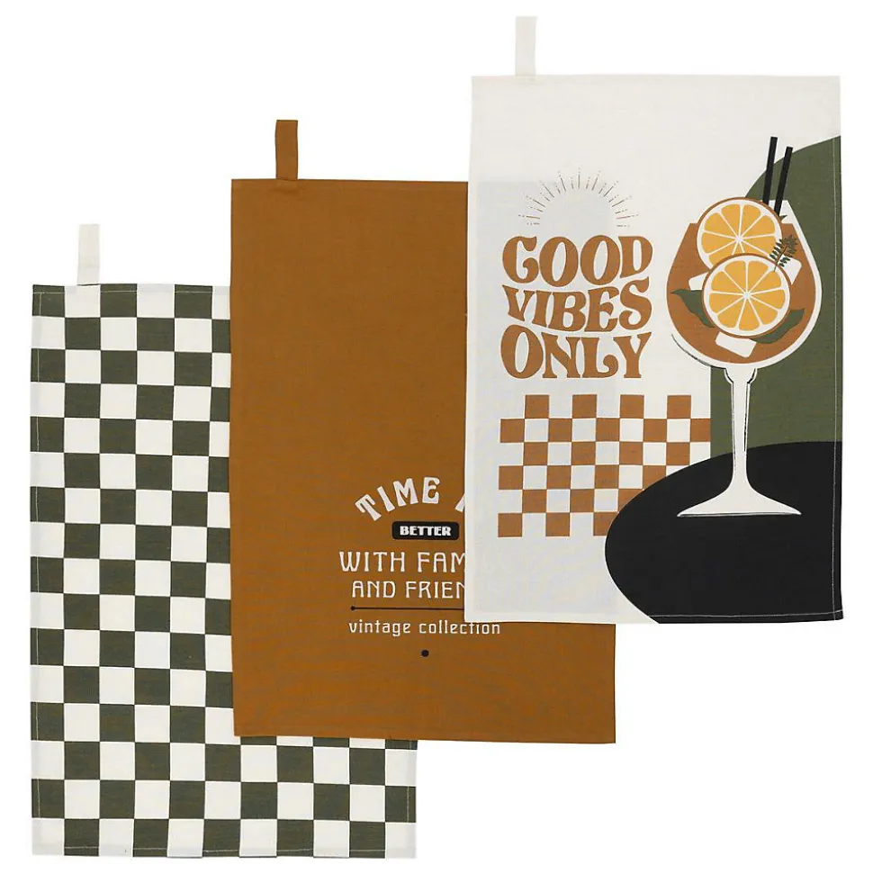 Lot de 3 torchons Helu jaune ocre - Atmosphera