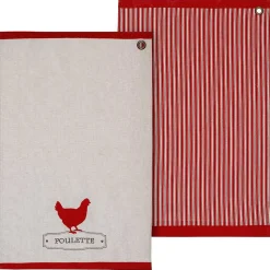 Lot de 2 torchons imprimés Poule - coton - 45x70 cm - Atmosphera