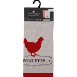 Lot de 2 torchons imprimés Poule - coton - 45x70 cm - Atmosphera