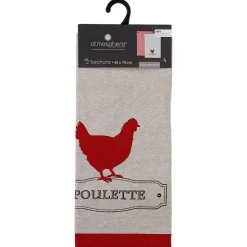 Lot de 2 torchons imprimés Poule - coton - 45x70 cm - Atmosphera
