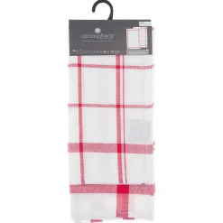 Lot de 2 torchons imprimés - coton - rouge et blanc - 45x70 cm - Atmosphera